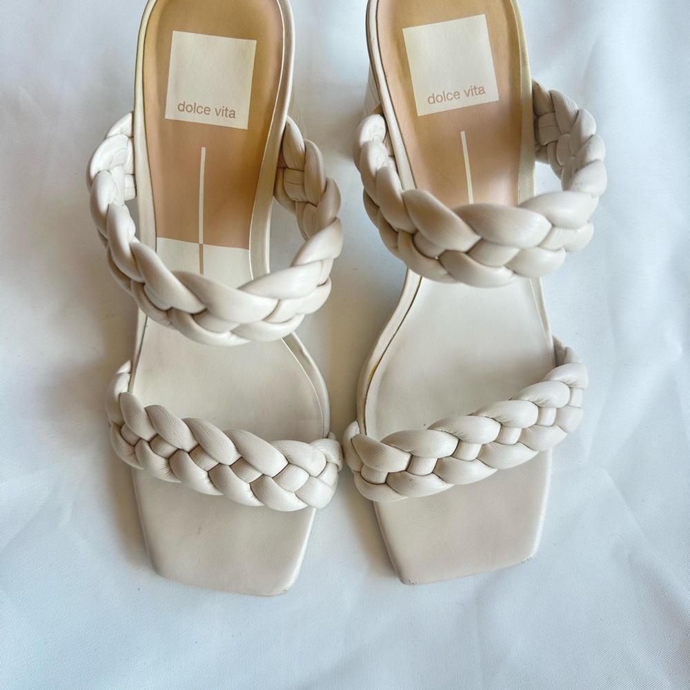 Dolce Vita Cream Braided Sandals with Square Toe